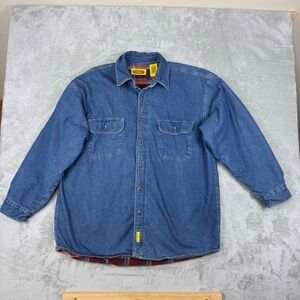 Stanley Denim Shirt Jacket XL Plaid Fleece Lined Button Front Workwear Coat